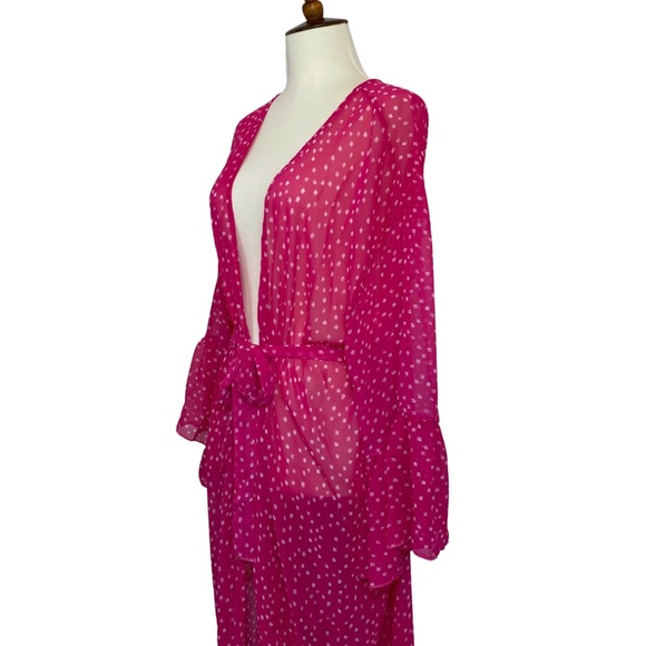 Romantic Pink Chiffon Kimono Duster Beach Coverup - Picture 13 of 16